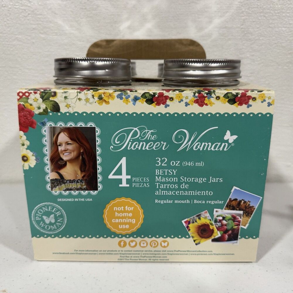 The Pioneer Woman Set of 4 Betsy Mason Storage Jars 32oz - Silver Butterfly Lids